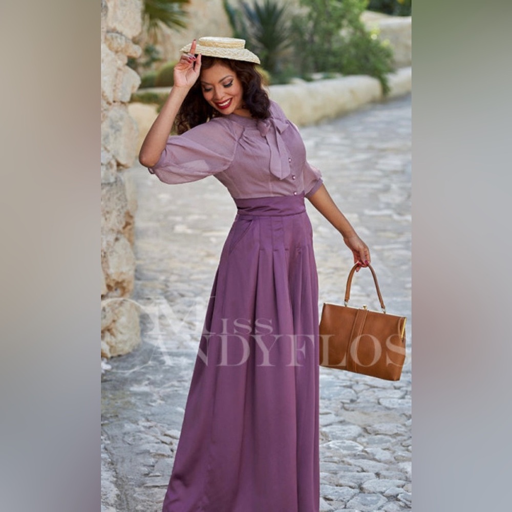 NWT! 1940s Satin Purple Wide-Leg Swing Pants by Miss Candyfloss (Sweden). Small